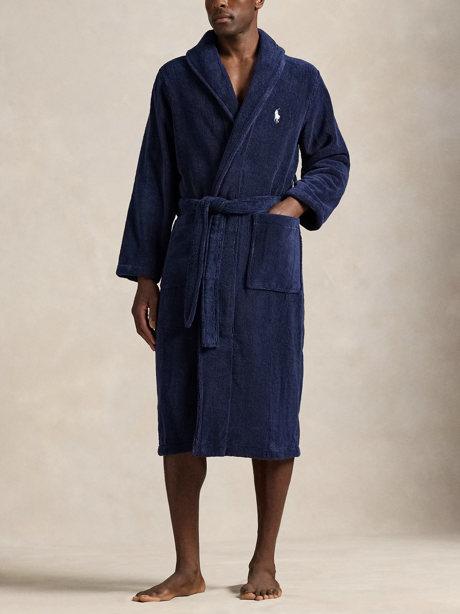 RALPH LAUREN Cotton Terry Robe Cruise Navy