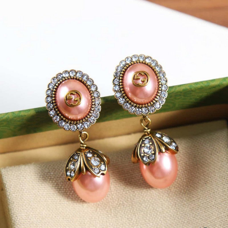 18K Double Gucci Flower Pearl Earrings