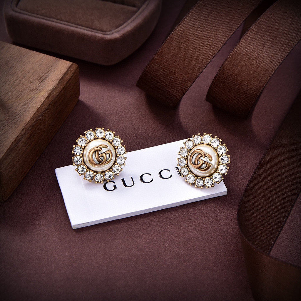 18K Double Gucci Flower Crystals Earrings