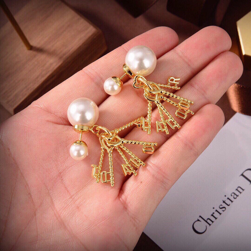 18K Dior Tassel Pearls Earrings